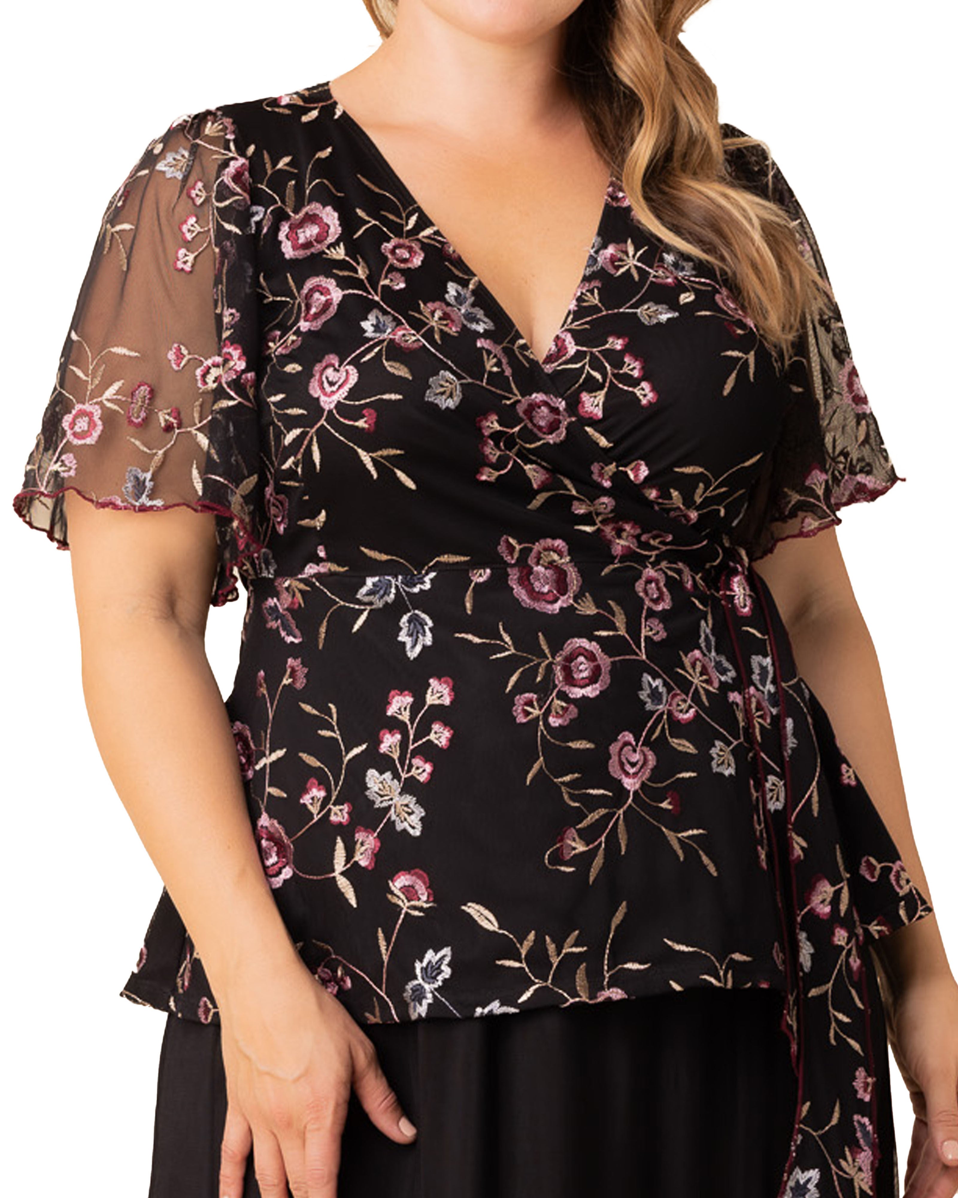 Rosalie Embroidered Wrap Top, MOONLIT GARDEN / Black, alternate image number 1