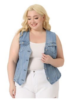 V NECK SLEEVELESS UTILITY JEAN DENIM VEST