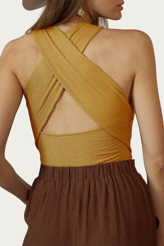 RIBBED CUTOUT BODYSUIT IN MUSTARD, , alternate image number null