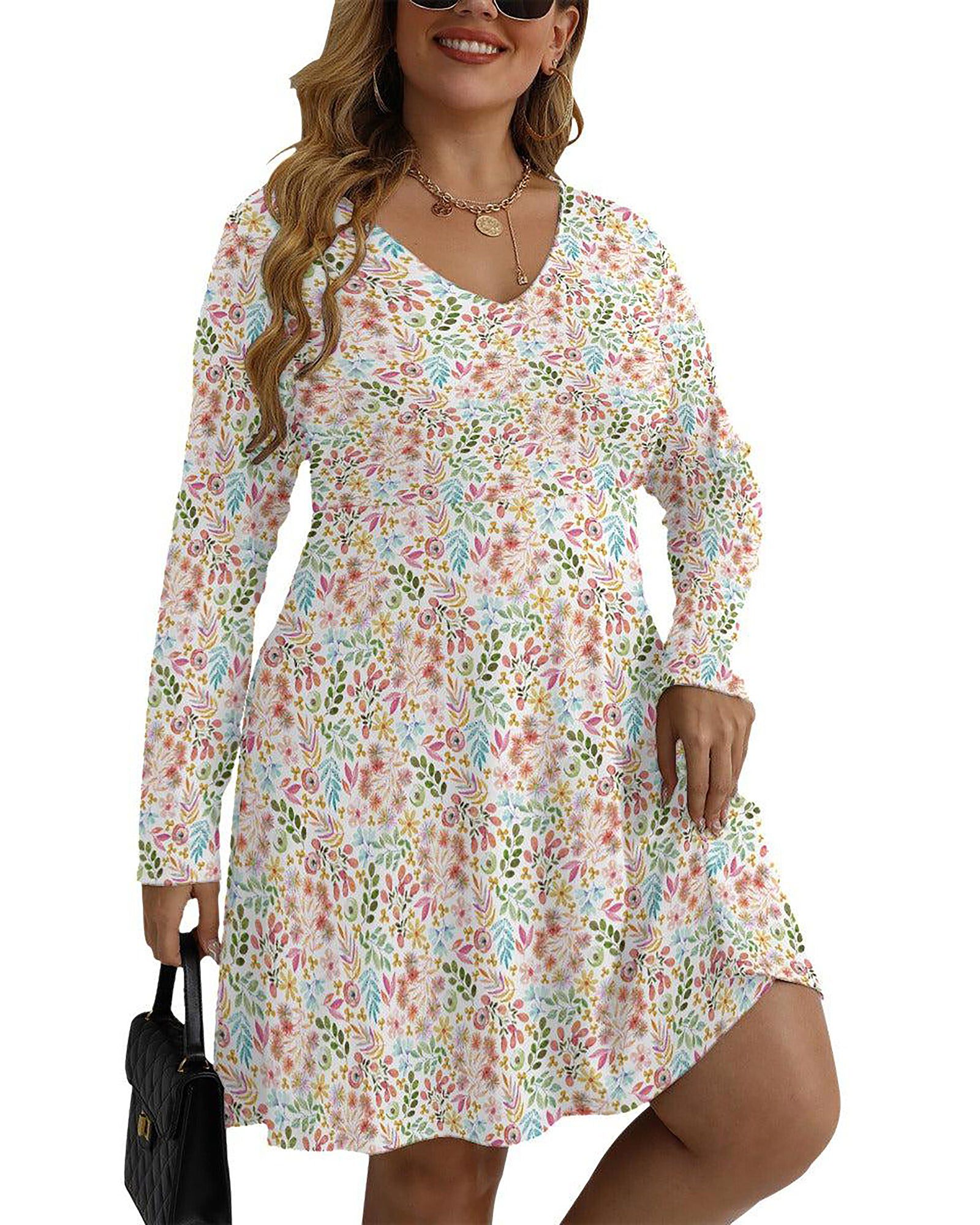 Garden Gala Floral V-neck Long Sleeve Dress, Multi / Pink, alternate image number 2