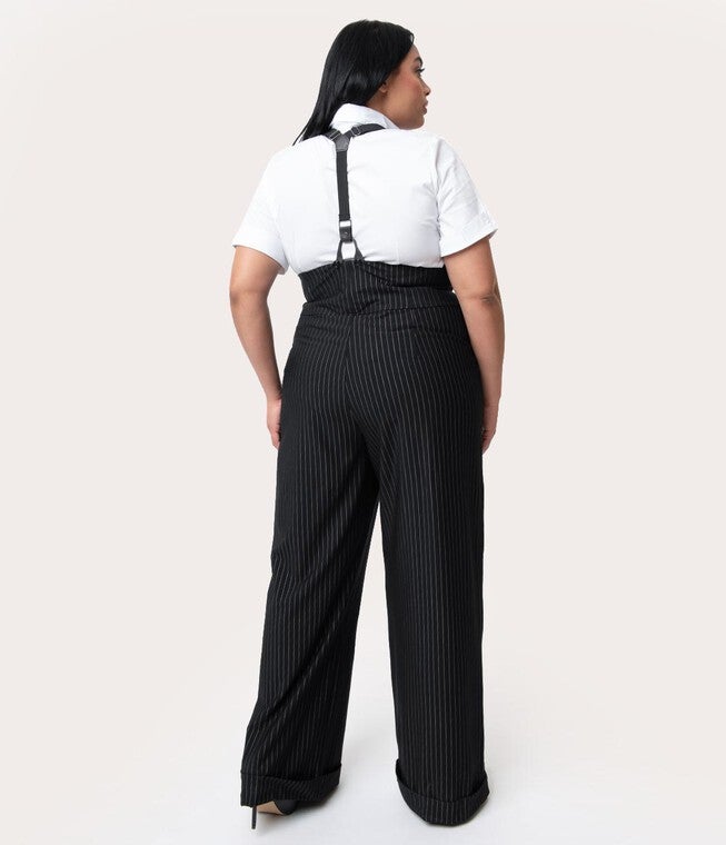 Unique Vintage Black & White Pin Stripe Thelma Suspender Pants, , alternate image number 5