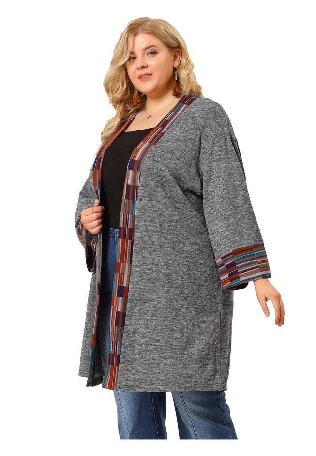 OPEN FRONT BOHO BOHEMIAN KNIT CARDIGAN, Dark Gray / Warm Grey, alternate image number 3