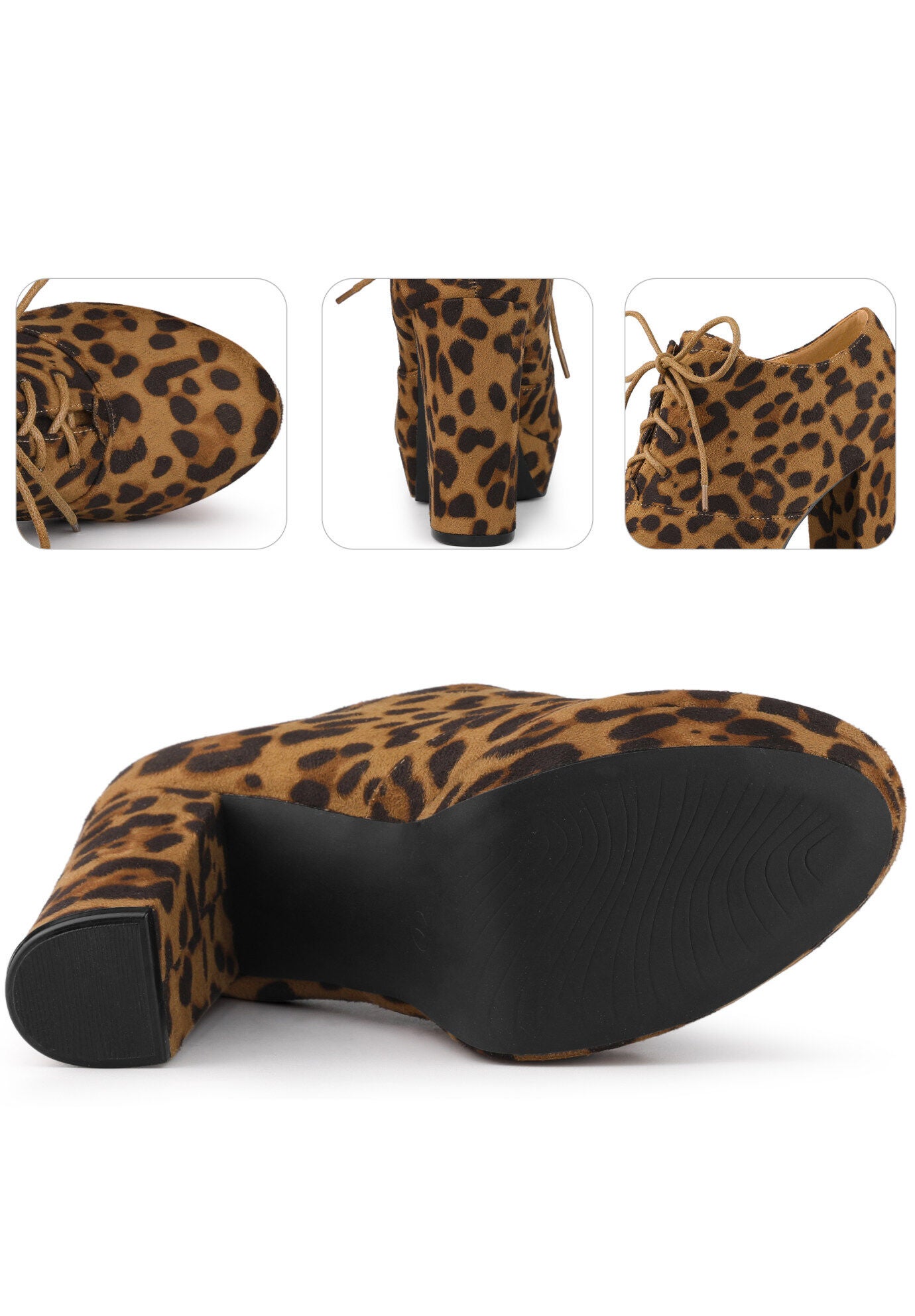 Platform Chunky Heel Lace Up Ankle Booties, Leopard / Brown, alternate image number 2