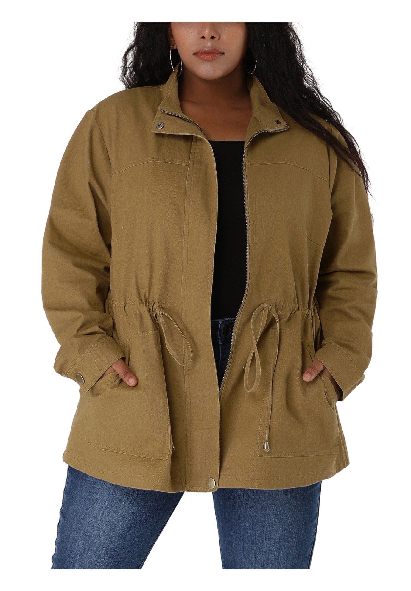 LIGHTWEIGHT ANORAK DRAWSTRING UTILITY JACKET, Khaki / Tan, alternate image number 2