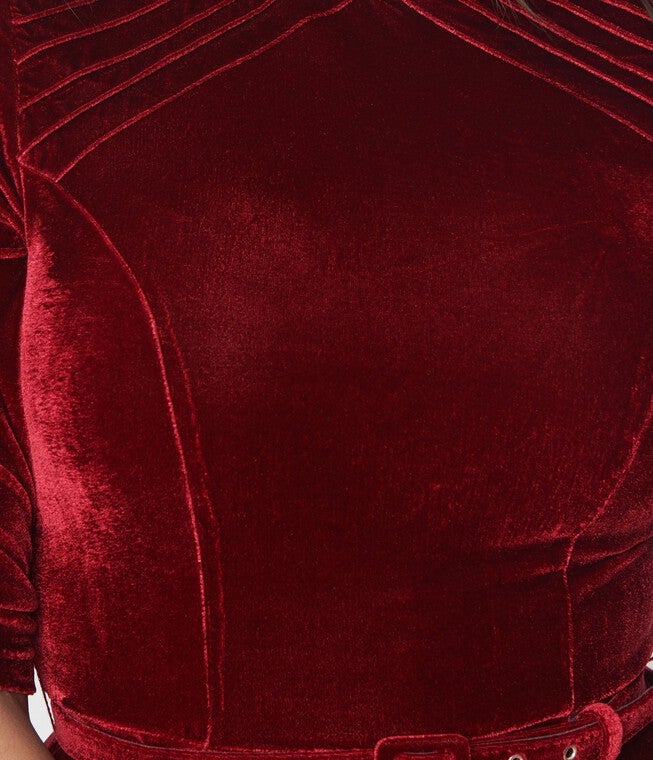Unique Vintage Burgundy Velvet Stephanie Fit & Flare Dress, Burgundy Velvet / Burgundy, alternate image number null