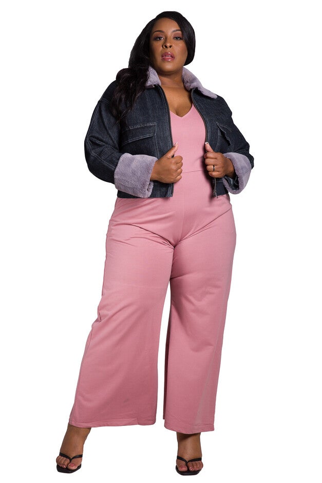 Tina Women's Plus Size Zip Up Faux Fur Trim Trucker Jacket, , alternate image number 8