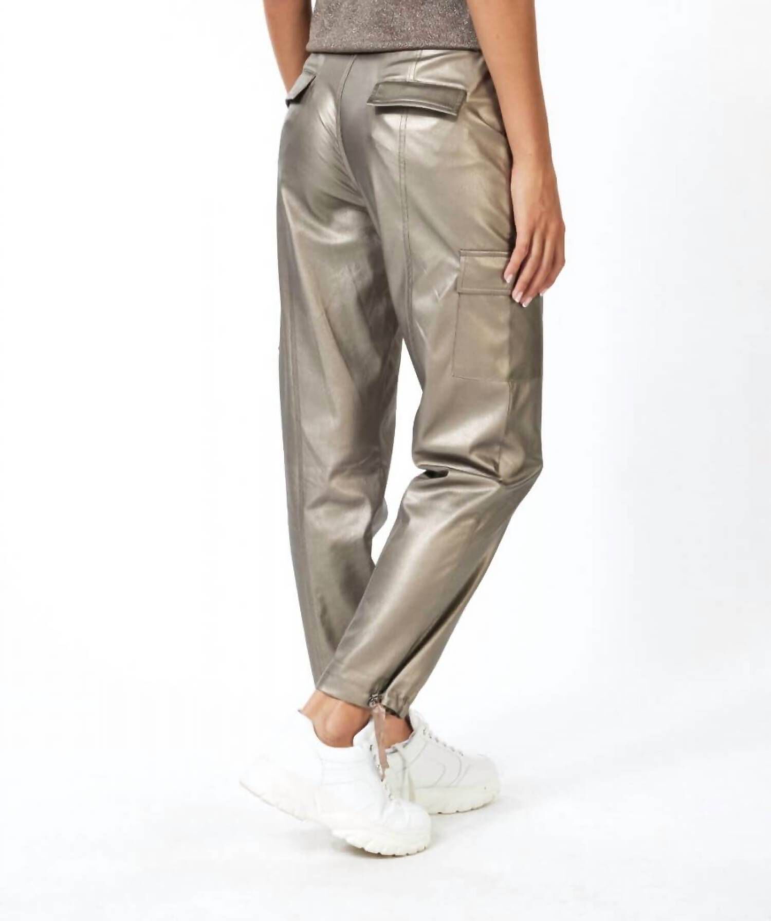 FAUX LEATHER CARGO PANTS, Soft Gold / Gold, alternate image number 3