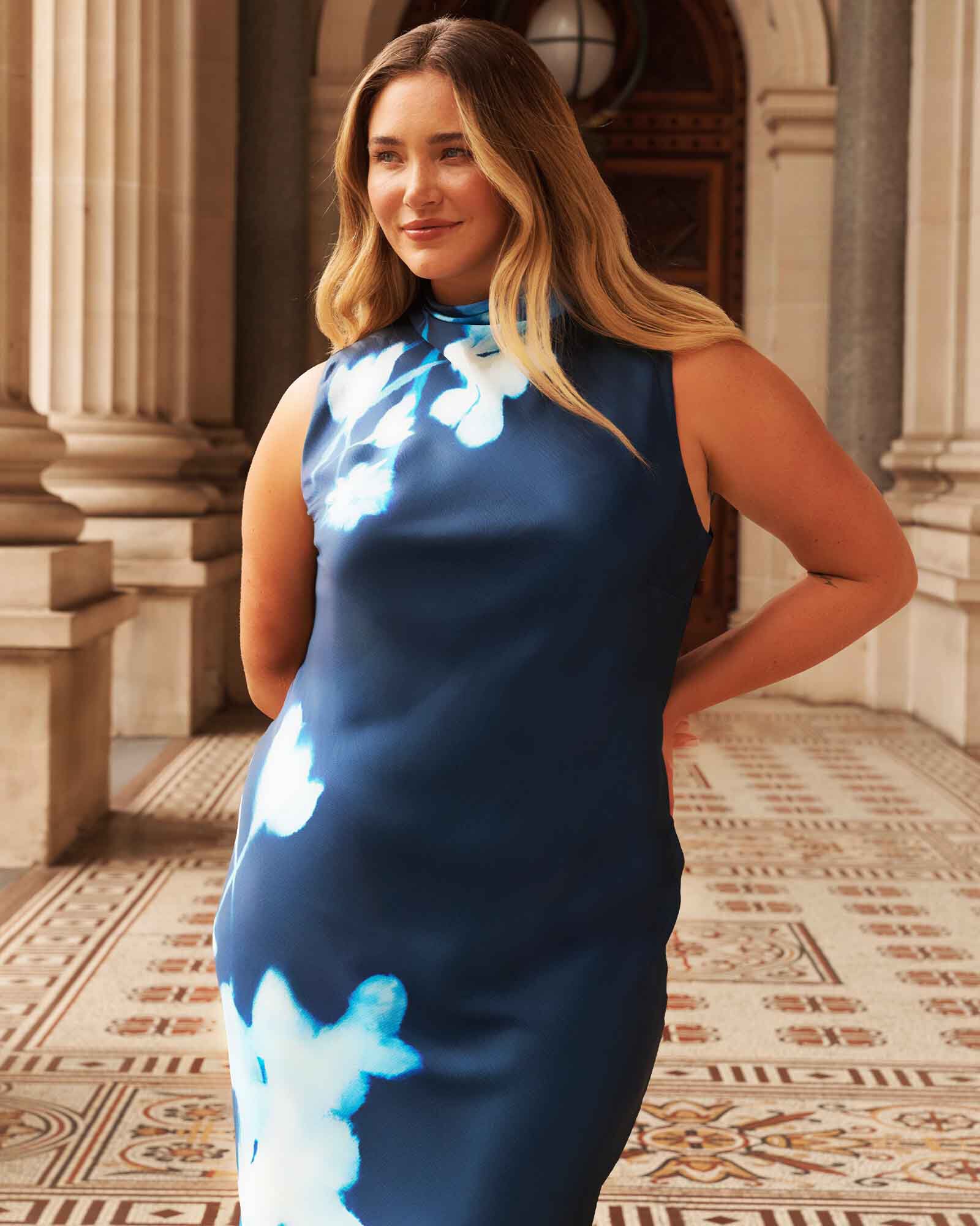 Mayla High Neck Dress, Midnight BlueAzure / Navy, hi-res image number 0