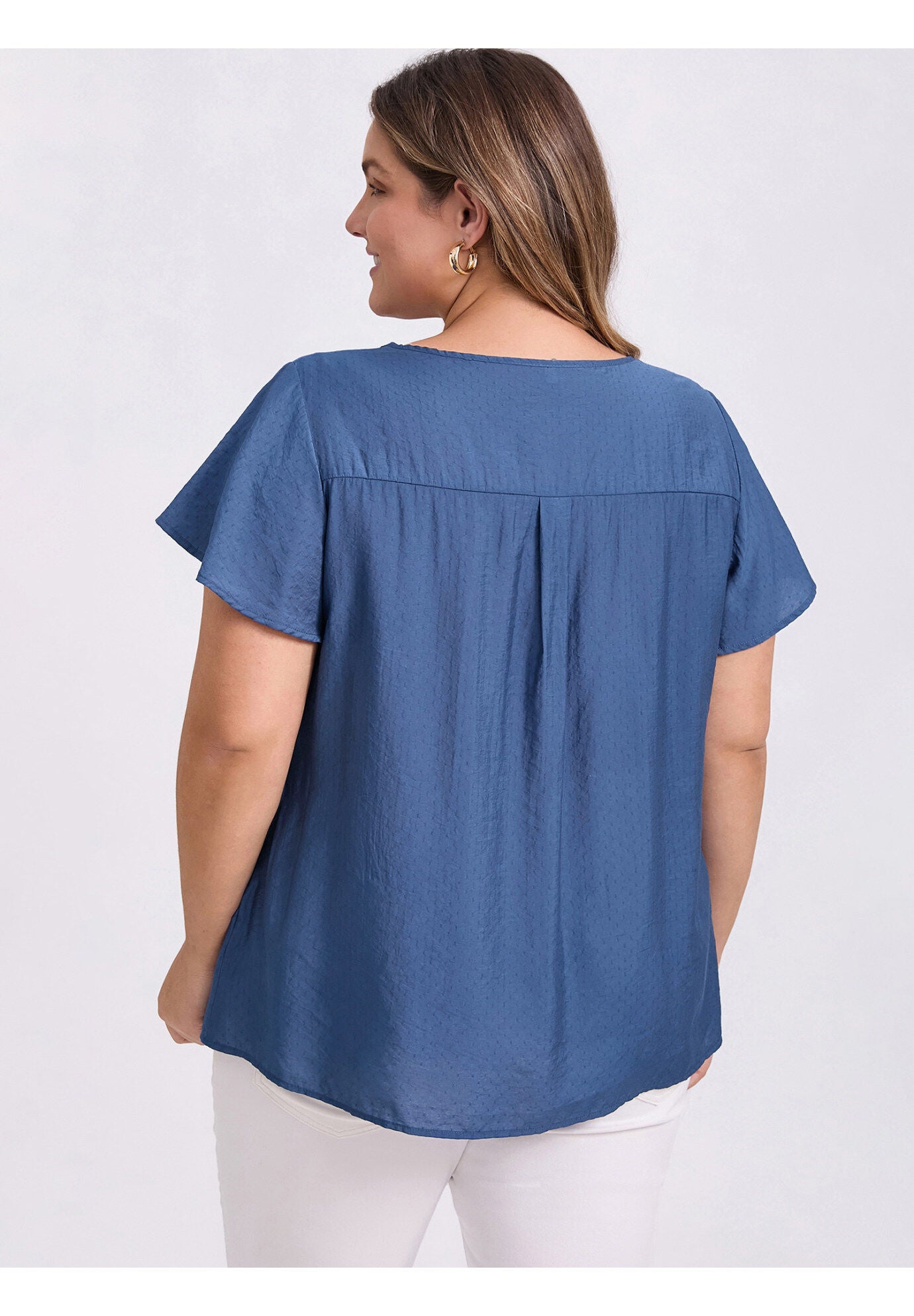 Summer Blouse Texture Ruffle Short Sleeve Toothpick Pleated Top, Dark Blue / Navy, alternate image number 2