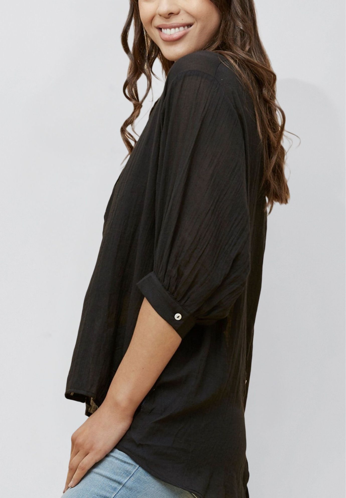 Annick- Lilou On-Off Shoulder Ditsy Floral Maxi Dress Front Slits, Black / Black, alternate image number 3