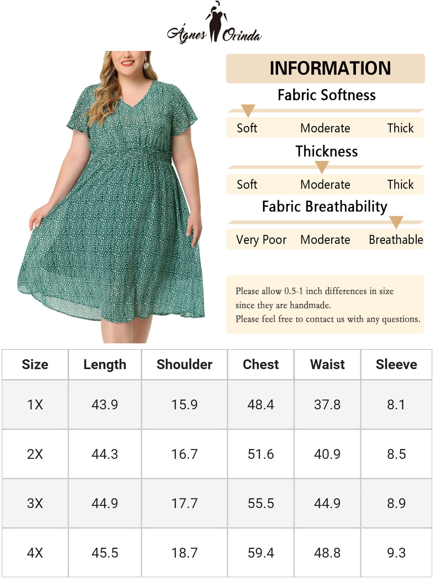 Summer Floral Print V Neck Smocked A-Line Flowy Midi Dress, Green / Hunter Green, alternate image number 4