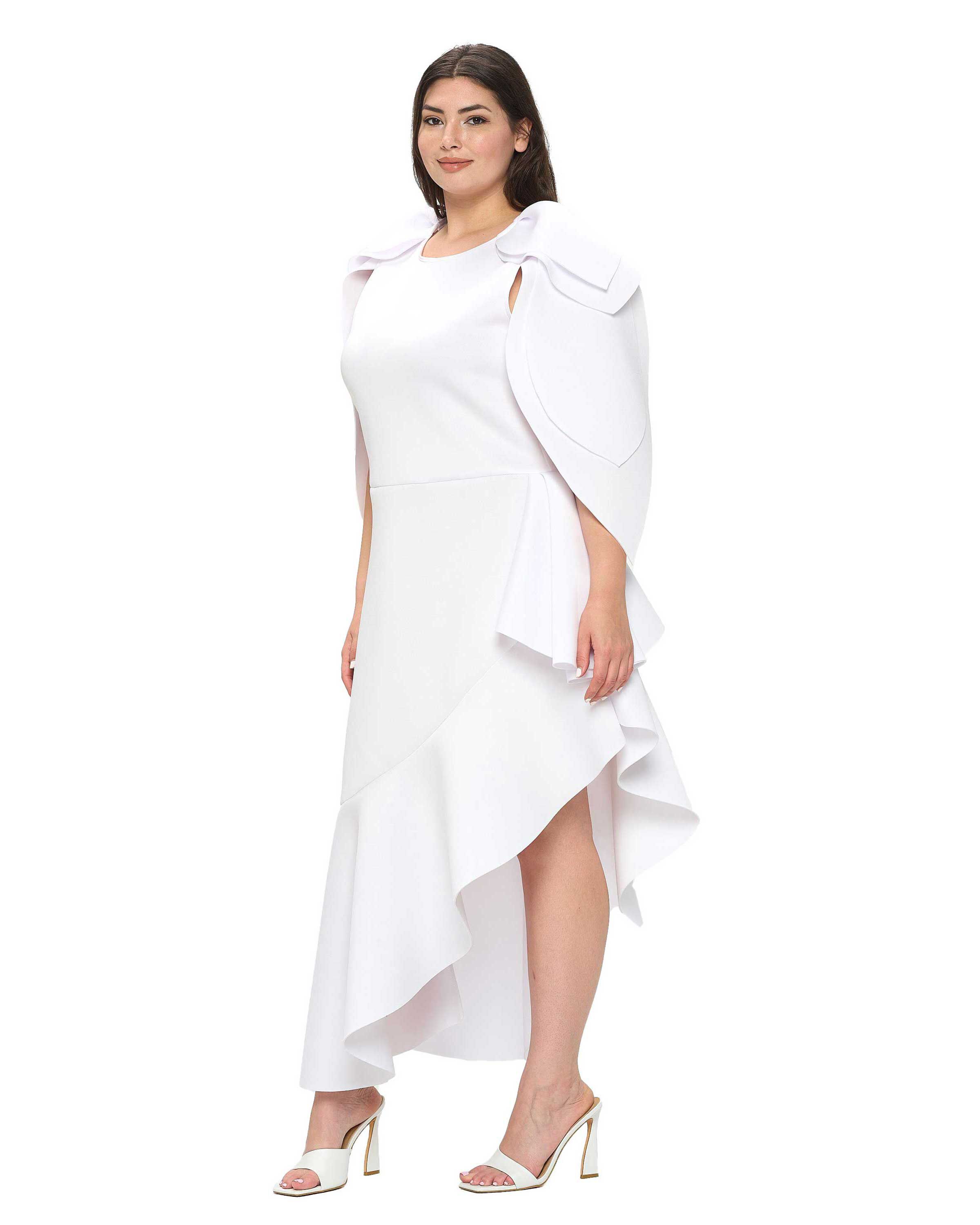KASKADE RUFFLED NEOPRENE DRESS, White / White, alternate image number 1