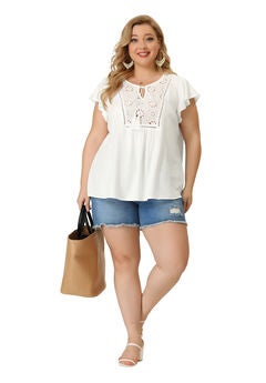 Ruffle Sleeve Peasant Tie Neck Boho Top Summer Blouse