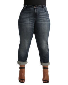 Plus Size Verla Boyfriend Jeans In Hurricane Wash W Bleach Spots & Rolled Cuffs