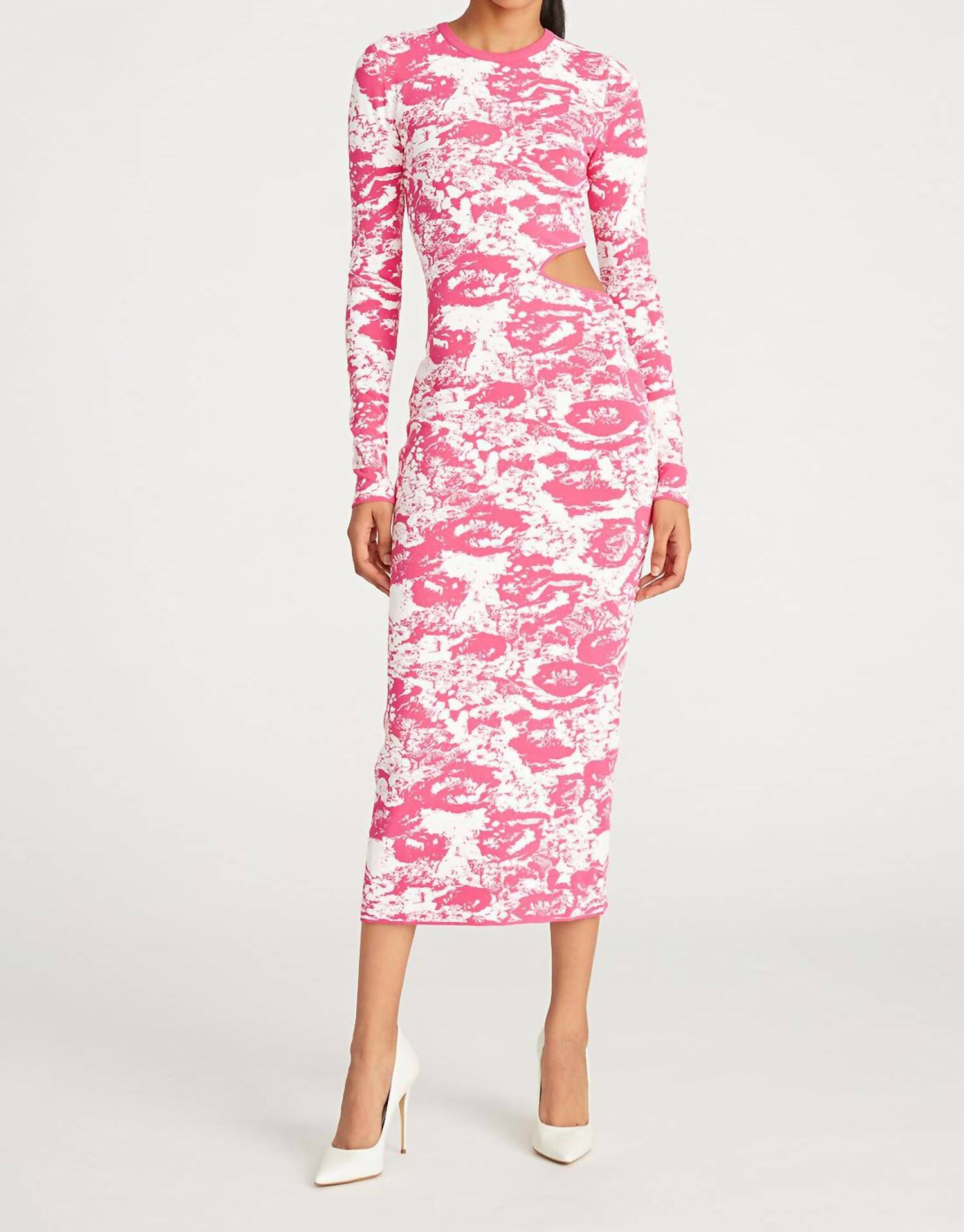COOPER CUTOUT DRESS IN MELON TWO TONE SKETCH FLORAL, Melon Two Tone Sketch Floral / Pink, hi-res image number 0