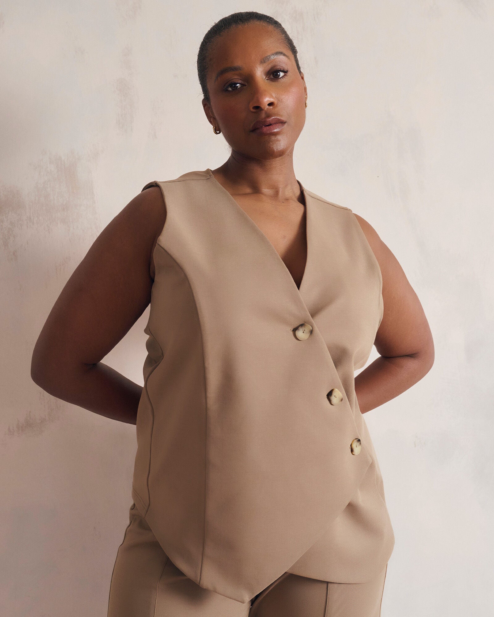 Mahina Asymmetric Vest Top, Mushroom / Brown, alternate image number 1