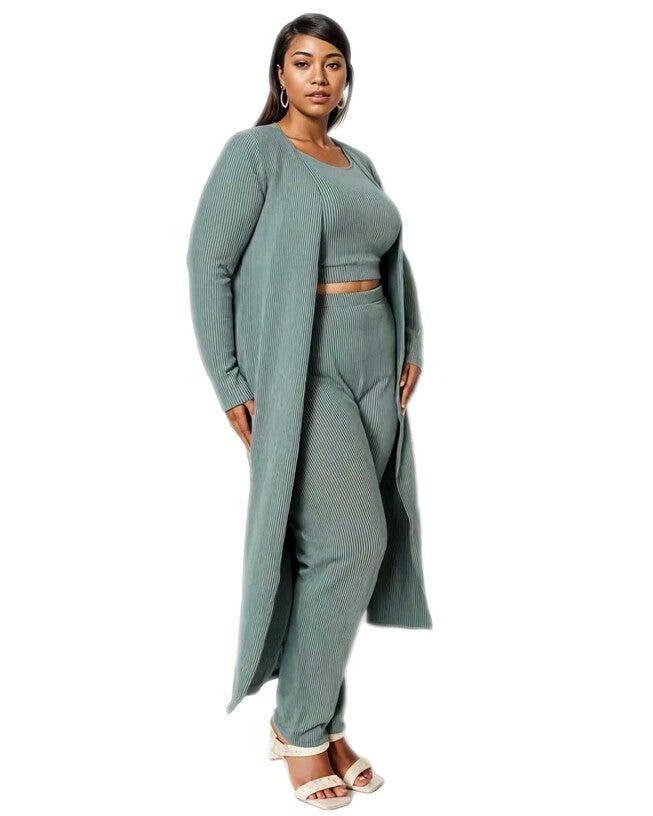 LUNA THREE PIECE RIB SET, Dusty Olive / Olive Green, alternate image number 1