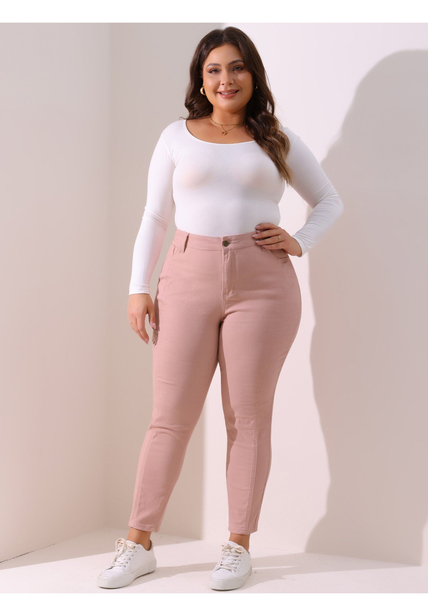 MID RISE STRETCH WASHED SKINNY JEANS DENIM JEGGINGS, Pink / Pink, hi-res image number 0