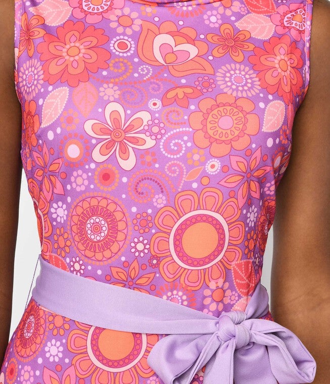 Smak Parlour Groovy Orange Floral Cowl Neck Jumpsuit, PurpleFloral / Purple, alternate image number 1
