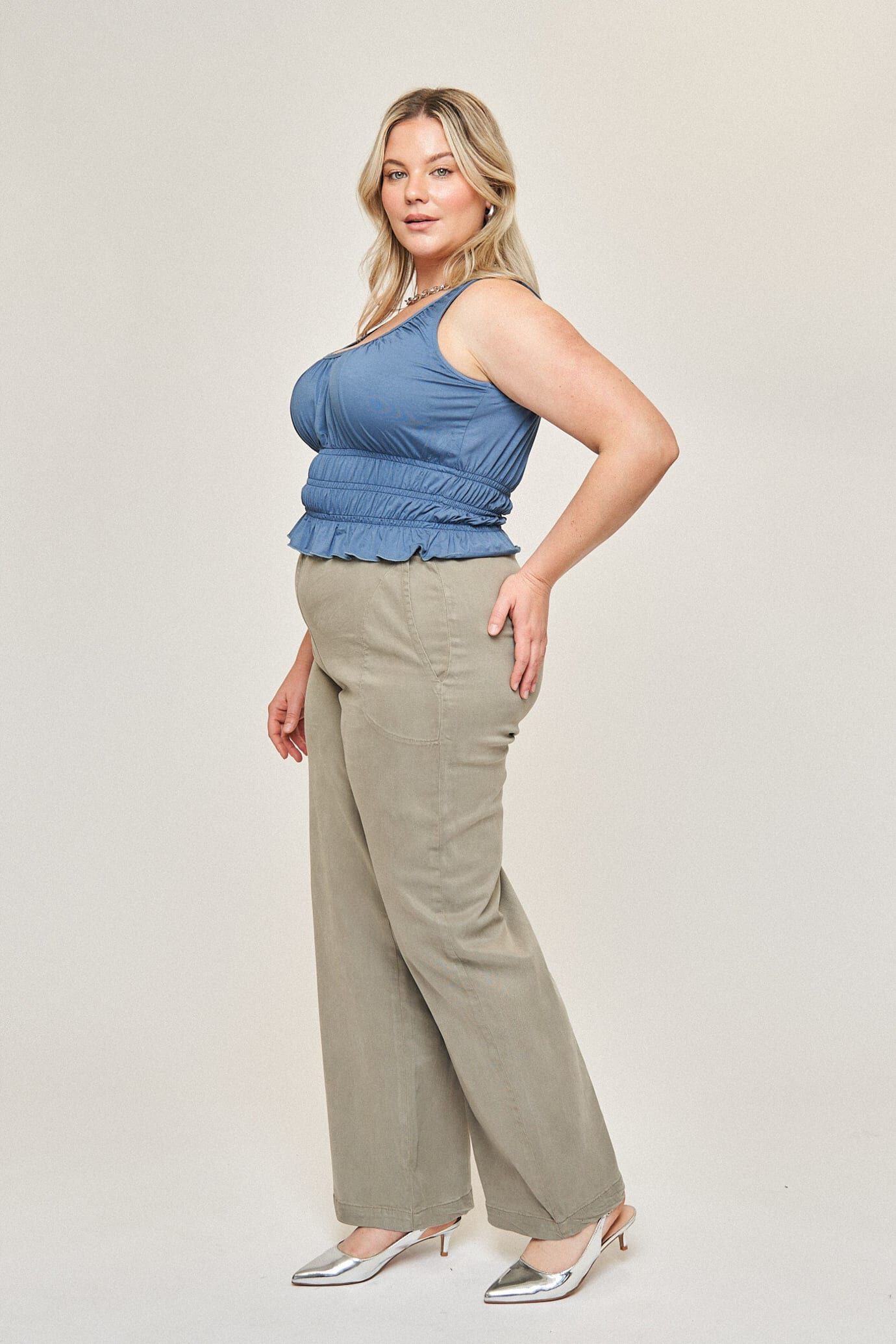 Molly Shirred Waist Top, Denim Blue / Dusty Blue, alternate image number 3