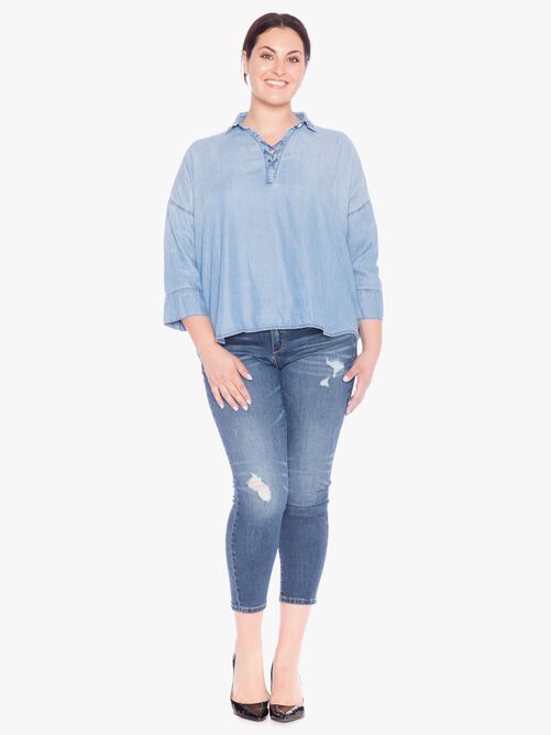 Aria Lace Up Shirt, Sky / Light Wash, hi-res image number 0