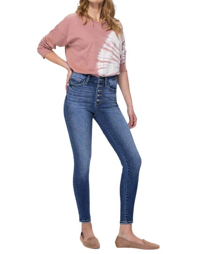 HIGH RISE SKINNY JEANS, Medium Blue / Azure Blue, hi-res image number null