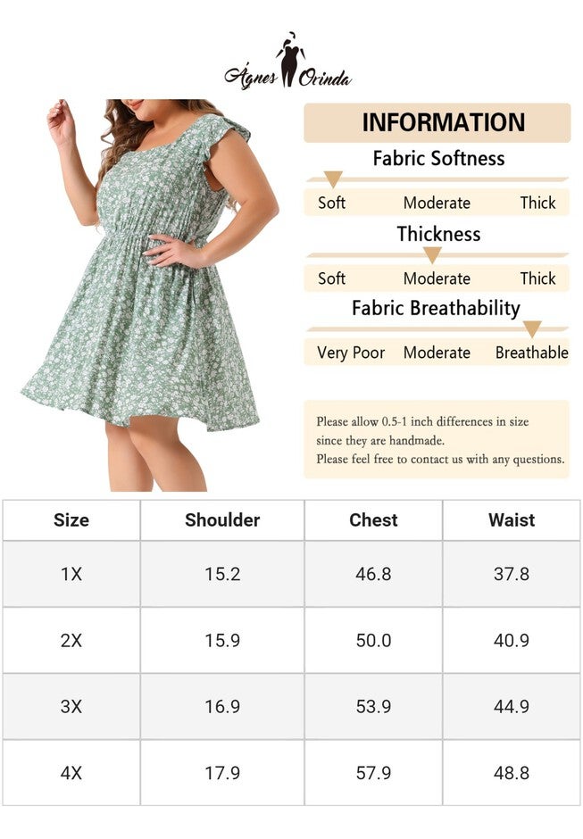 Summer Square Neck Ruffle Short Sleeve Midi Dress, Green / Light Green, alternate image number 4