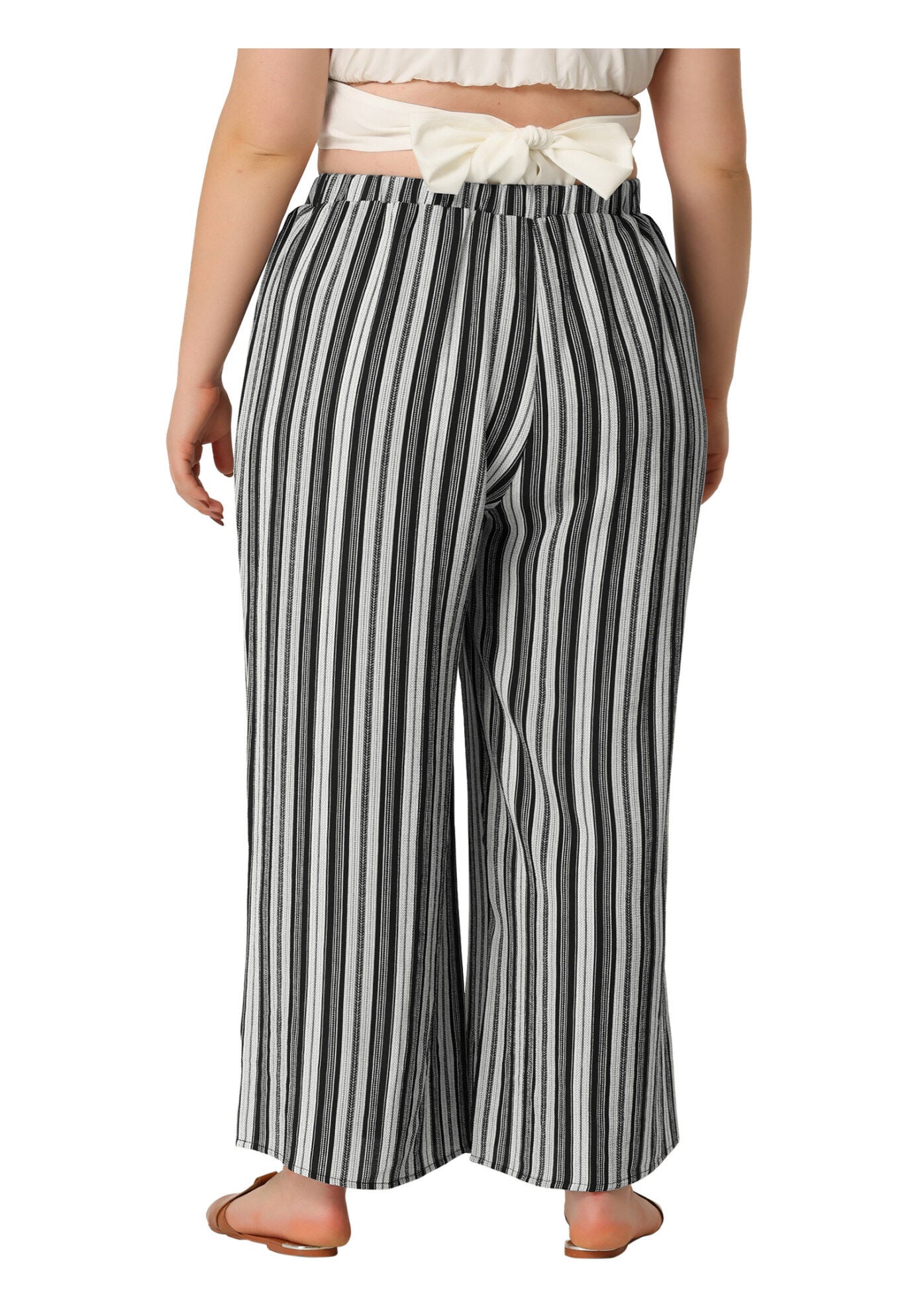 STRIPE BOHO WIDE LEG PAPER BAG PALAZZO PANTS, Black / Black, alternate image number 3