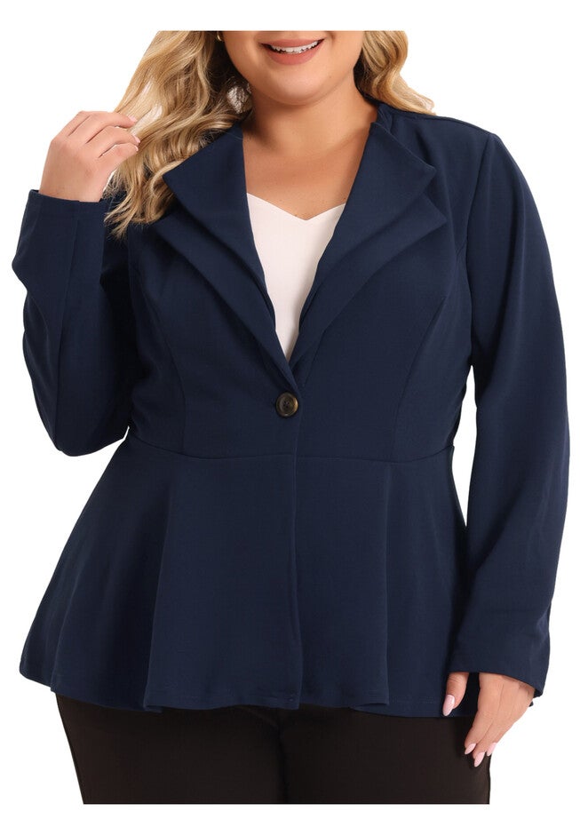 WORK OFFICE DOUBLE NOTCH LAPEL PEPLUM BLAZER, Navy Blue / Navy, alternate image number 2