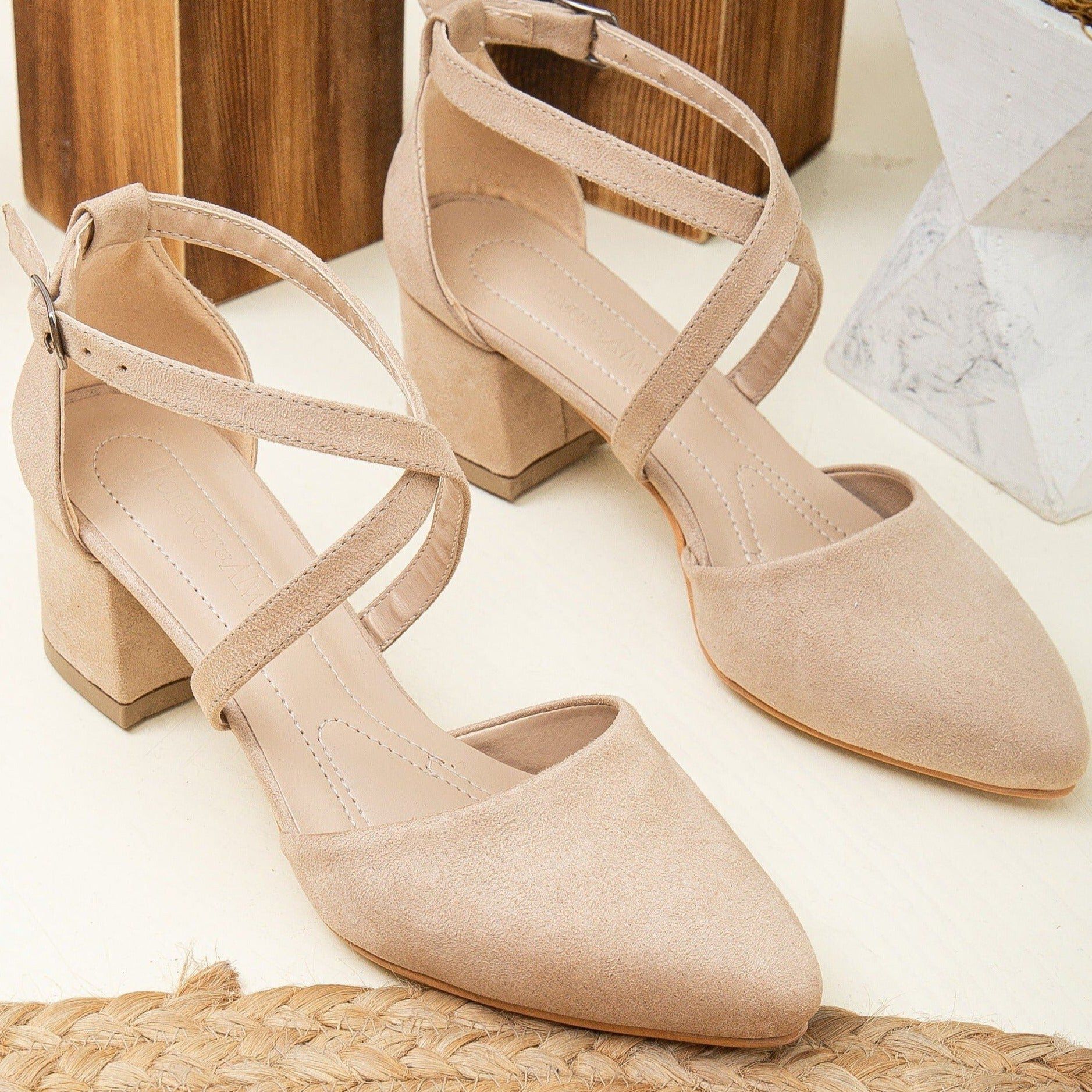 Dolly Low Block Heel Pumps, Beige Suede Faux Leather / Beige, alternate image number 4