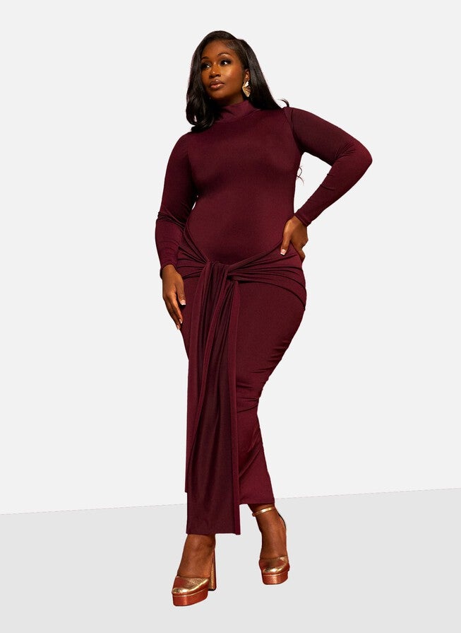 Mary Draped Tie Bodycon Maxi Dress, Red / Red, alternate image number 1