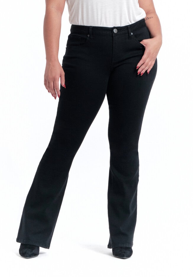 32 inches SILK SLIM BOOTCUT JEANS, BLACK / Black, hi-res image number 0