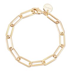 Large Elongated Link Chain Bracelet 10" Gold