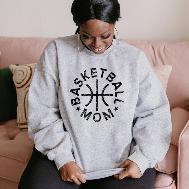 Basketball Mom Distressed Graphic Sweatshirt, Hue / Cool Gray, hi-res image number 0