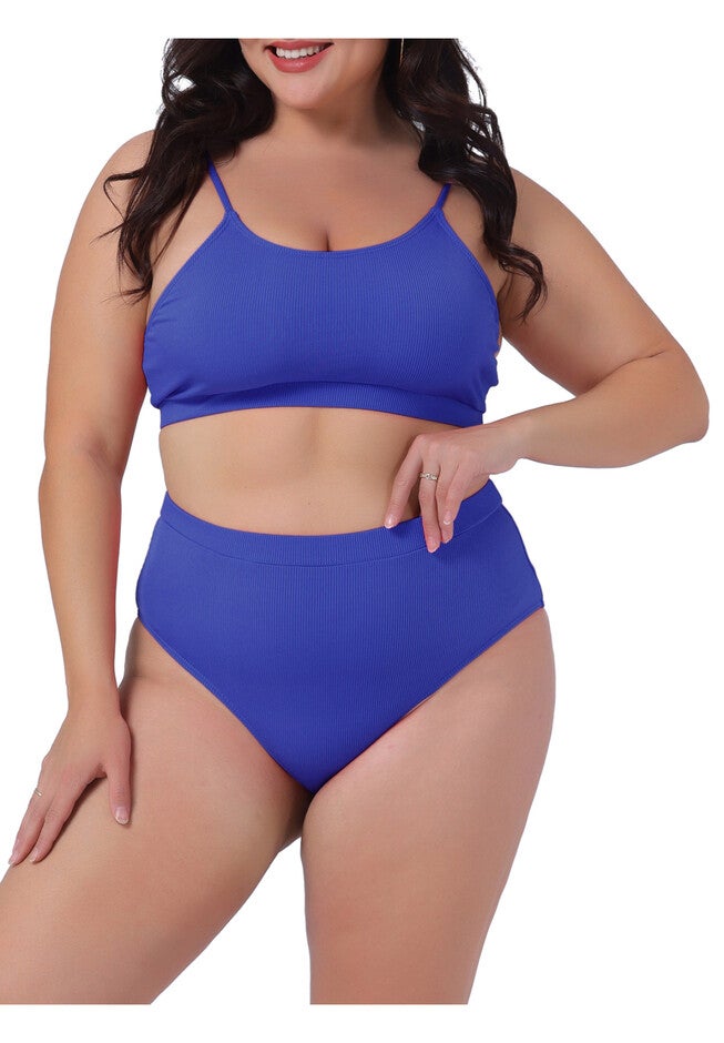 Two Piece Swimsuit Scoop Neck Bikini Bandeau, Royal Blue / Royal Blue, alternate image number 1