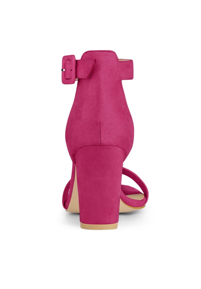 Open Toe Ankle Buckle Strap Block High Heel Sandals, Hot Pink / Deep Fuchsia, alternate image number 2