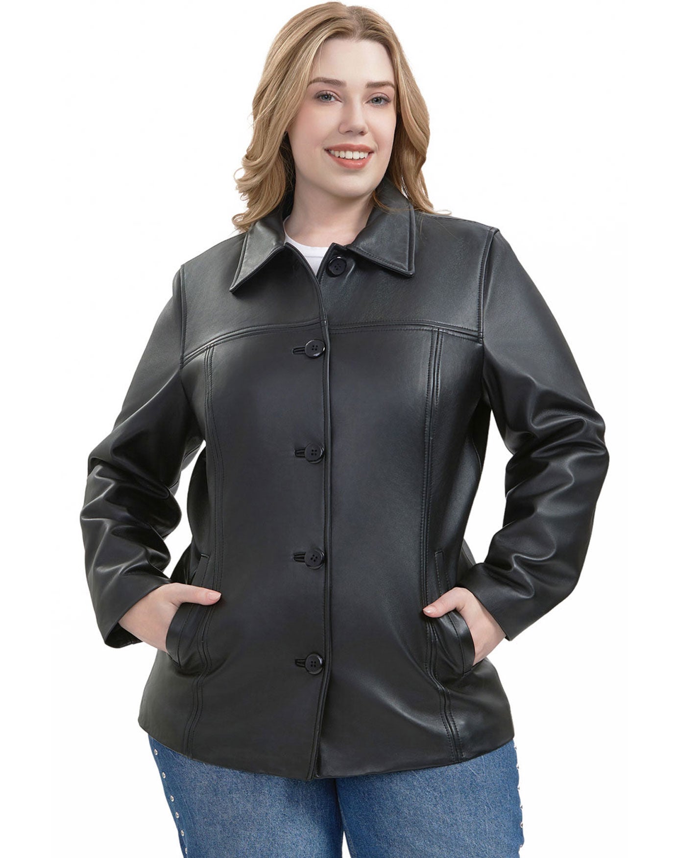 Evie Leather Car Coat, Black, alternate image number 2