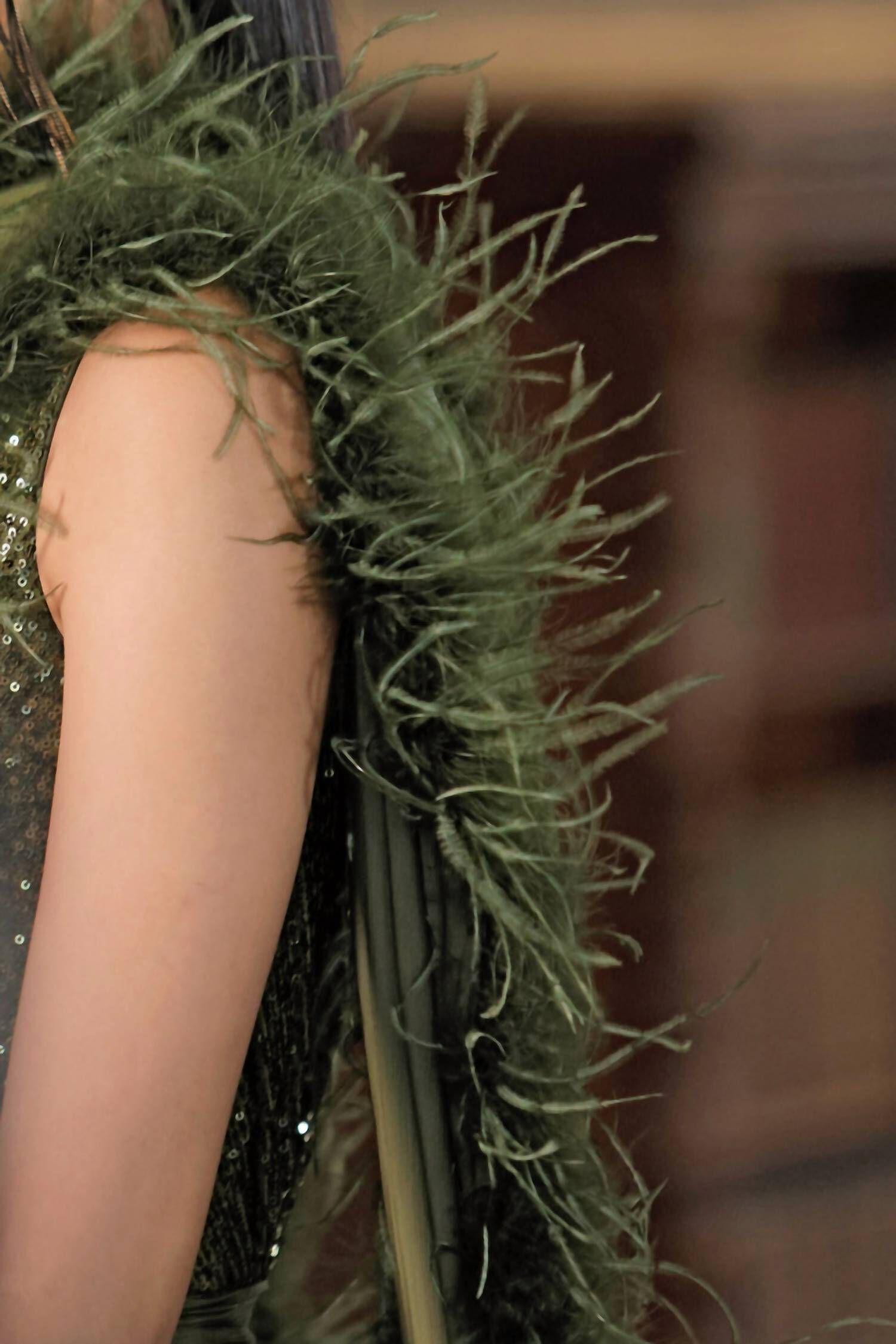 SEQUIN FEATHER WRAP GOWN, Moss / Hunter Green, alternate image number 2
