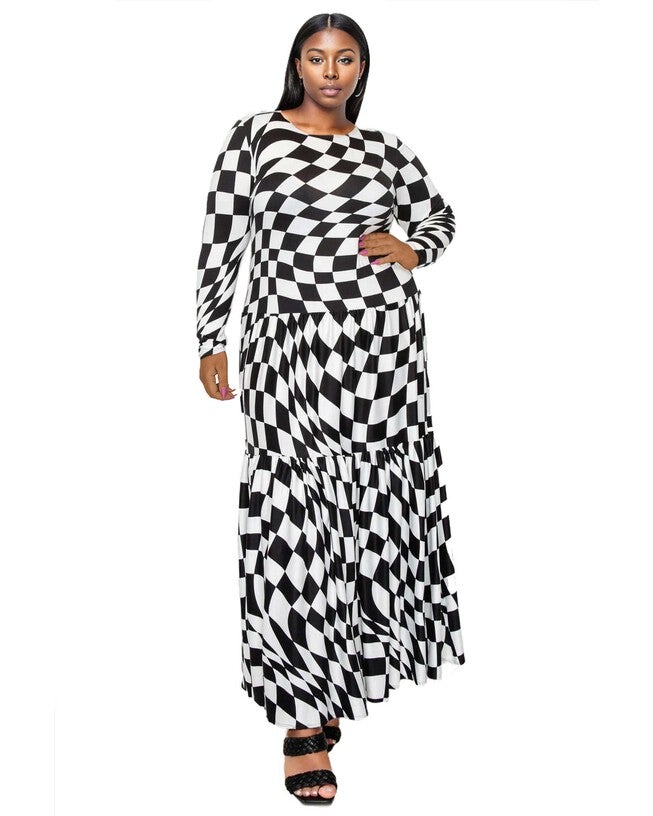 GRAYSON TIERED MAXI DRESS, Black Ivory / Black, hi-res image number 0