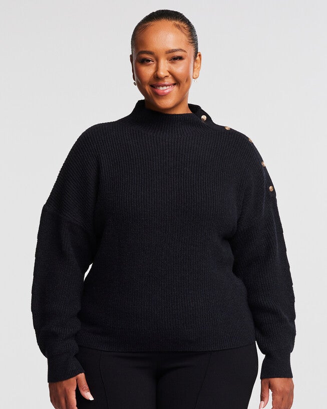Clovelly Ribbed Turtle Neck Sweater, BLACK / Black, hi-res image number 0