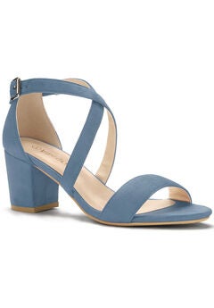Open Toe Cross Strap Mid Block Heel Sandals