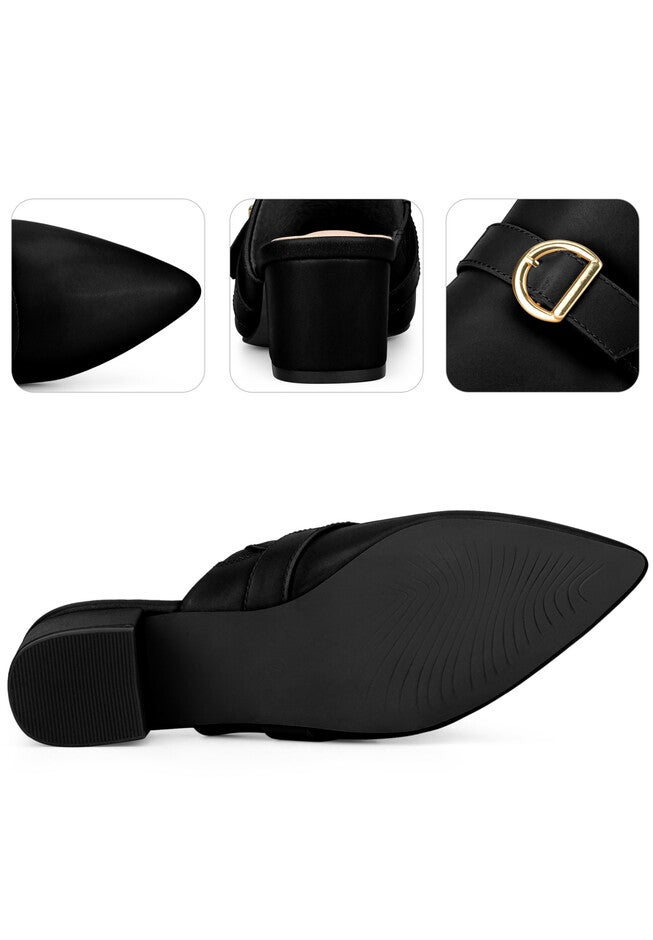Closed toe Slip On Block Heeled Mules, Black / Black, alternate image number 1