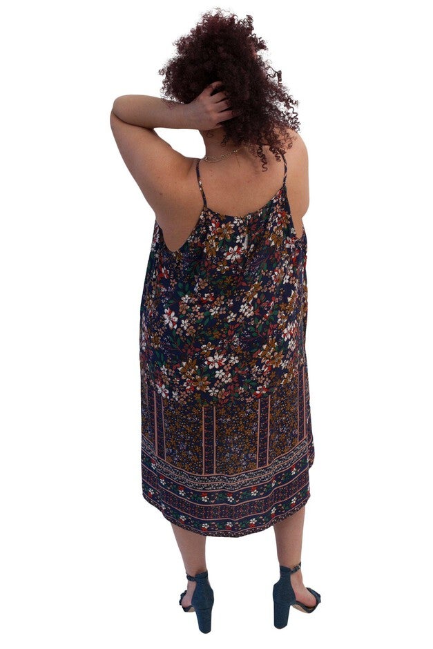 Willow Floral Camisole Dress, Navy with multicolor floral border print / Navy, alternate image number null