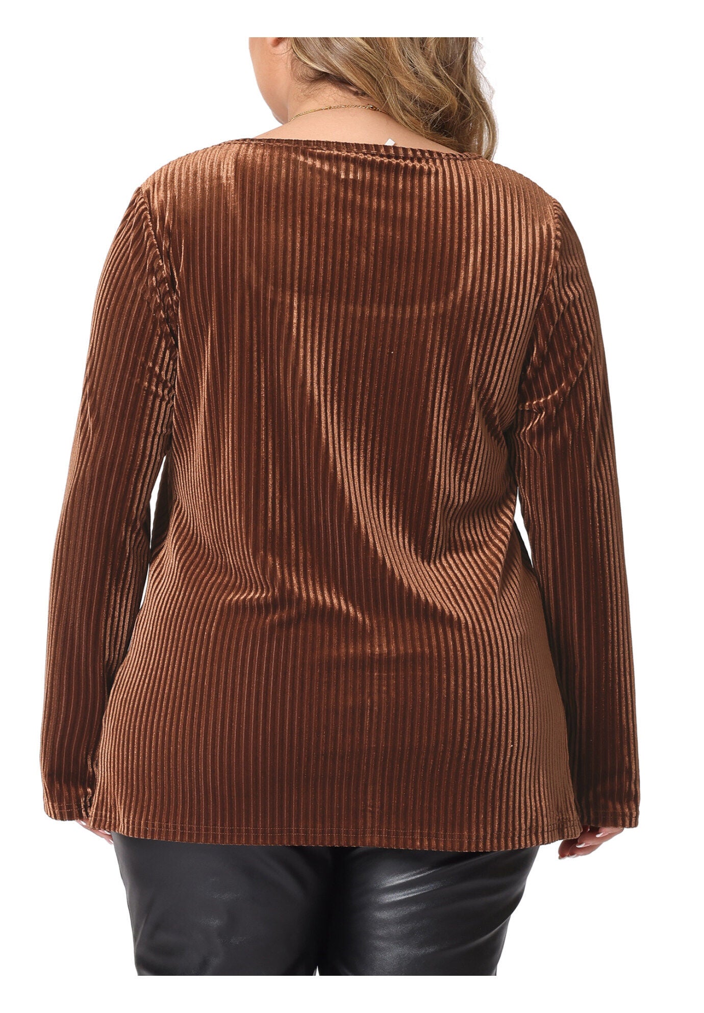 Square Neck Pullover Long Sleeve Blouse Tunic Velvet Top, Brown / Brown, alternate image number 3