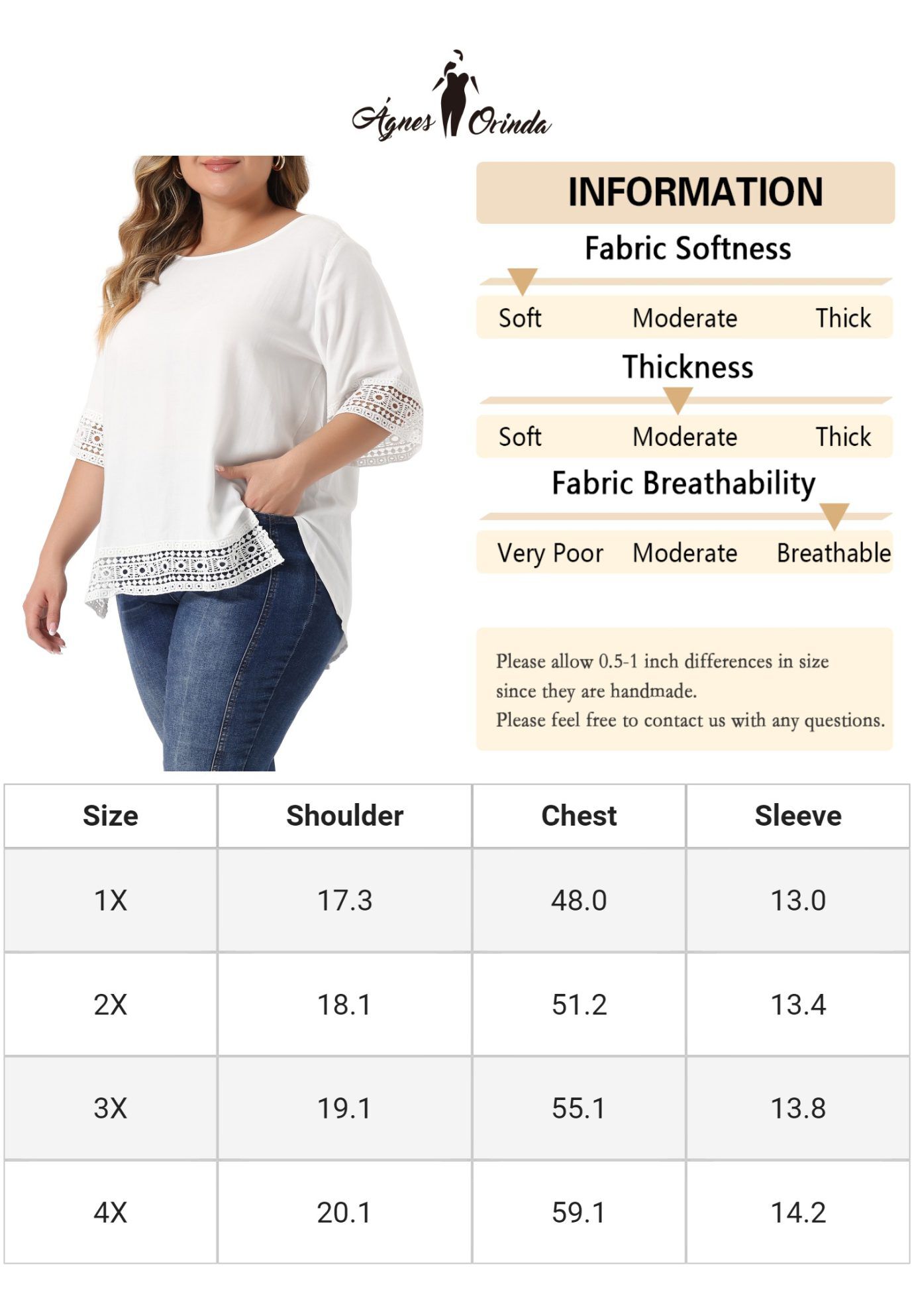 Crewneck Lace Crochet Short Sleeve Casual Loose Top, White / White, alternate image number 4