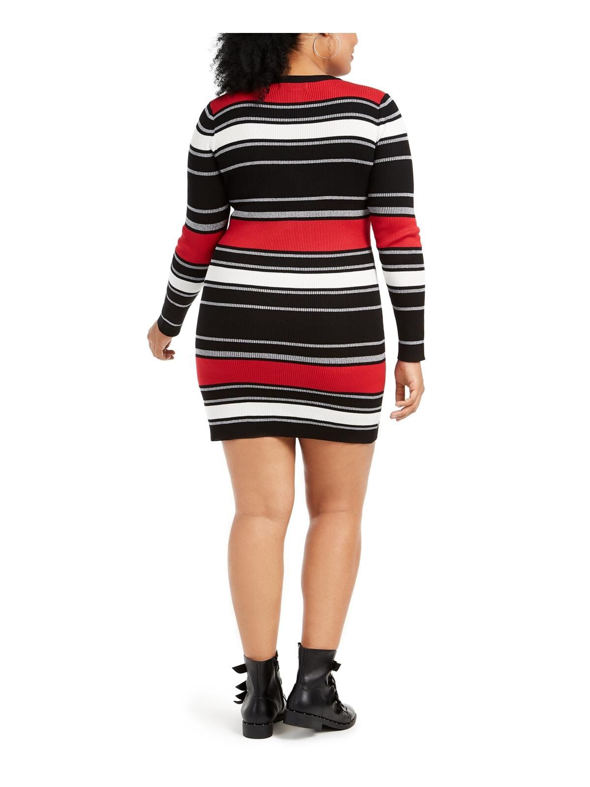 Planet Gold Juniors' Plus Size Striped Sweater Dress Black Size 1X, , alternate image number 3