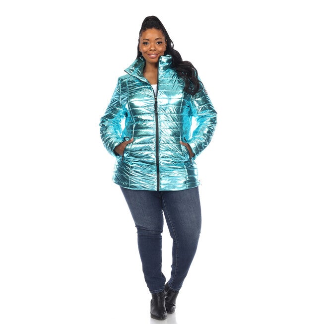 Metallic Puffer Coat, Mint / Mint, alternate image number 1