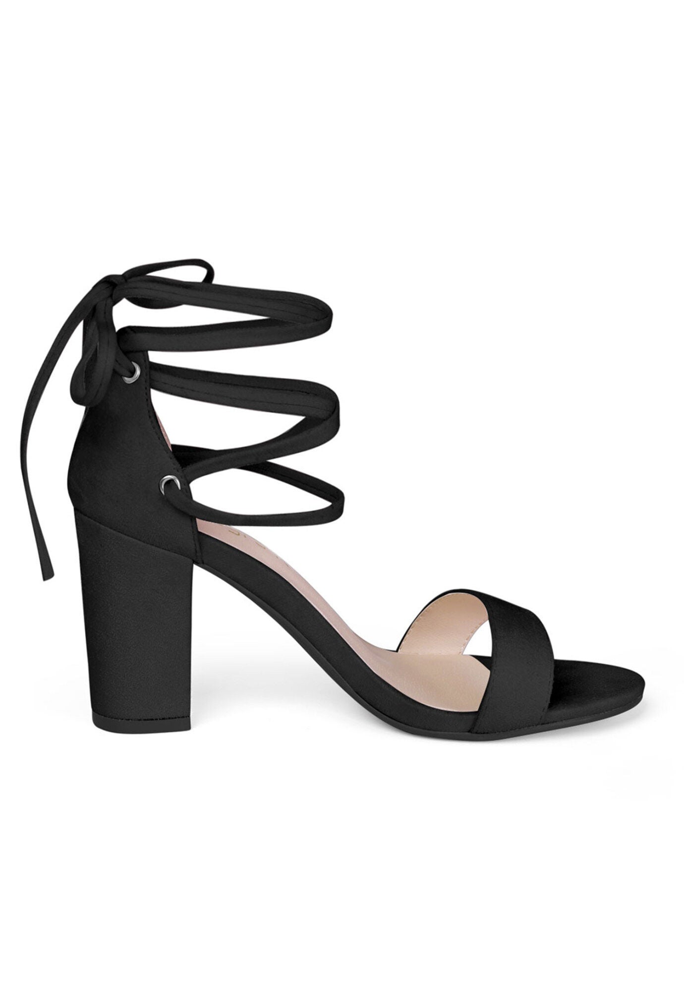 Strappy Heels Lace Up Chunky High Heels Sandal, Black / Black, hi-res image number 0