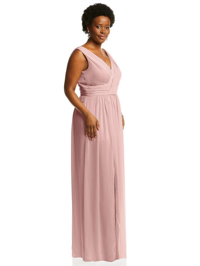 Sleeveless Draped Chiffon Maxi Dress with Front Slit, Rose / Pink, alternate image number null