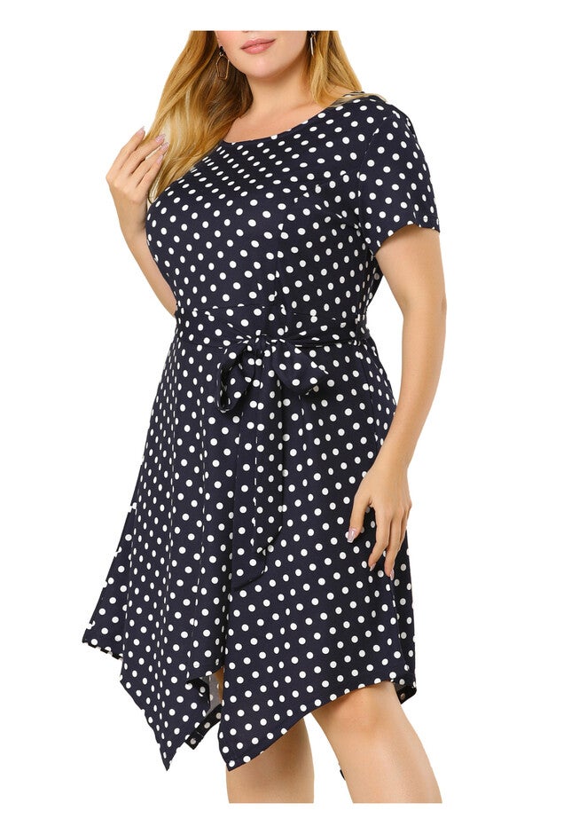 Printed Retro High Low Short Sleeves Dress, Navy Blue / Navy, alternate image number 1